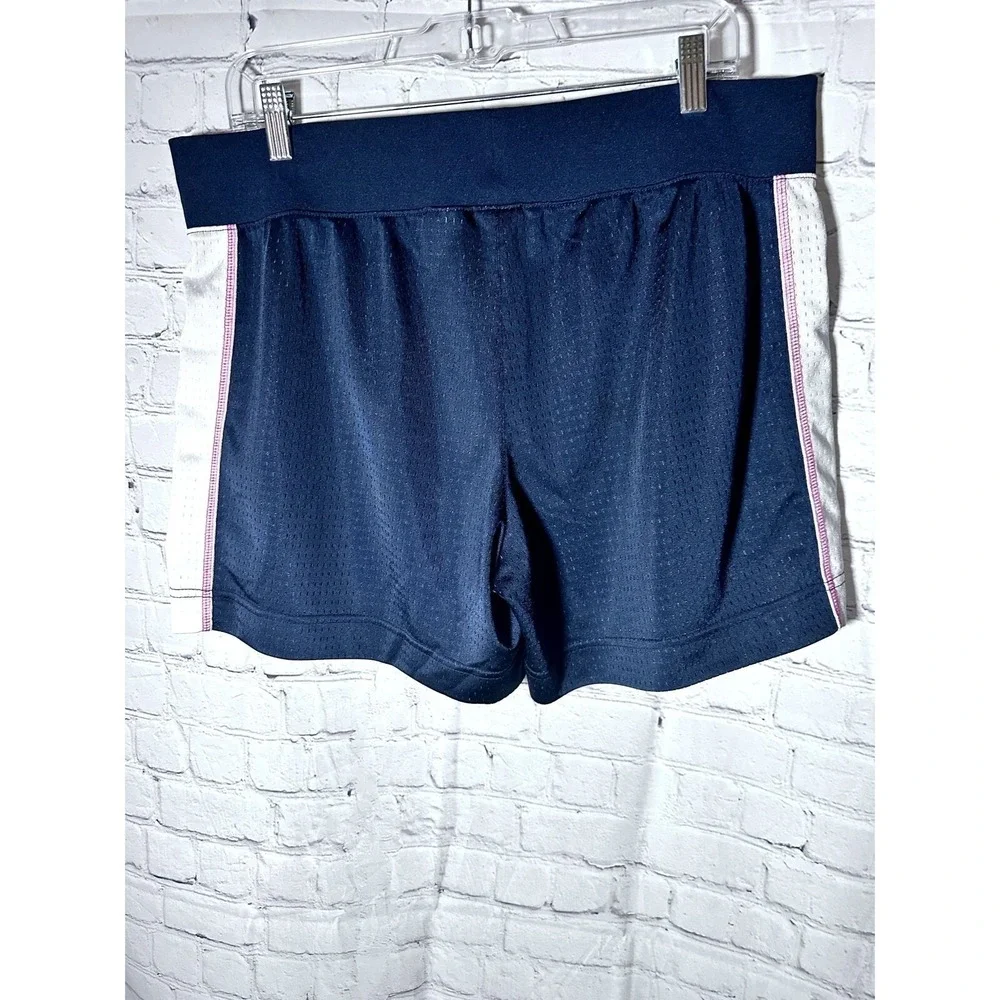 Nike Womens XL Navy Blue Mesh Athletic Basketball Shorts Pink Swoosh White Trim